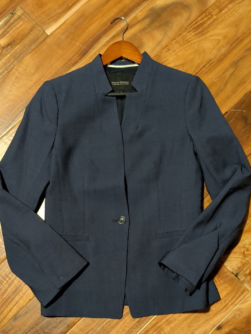 Banana Republic Dark Navy Collarless Single-Button Blazer